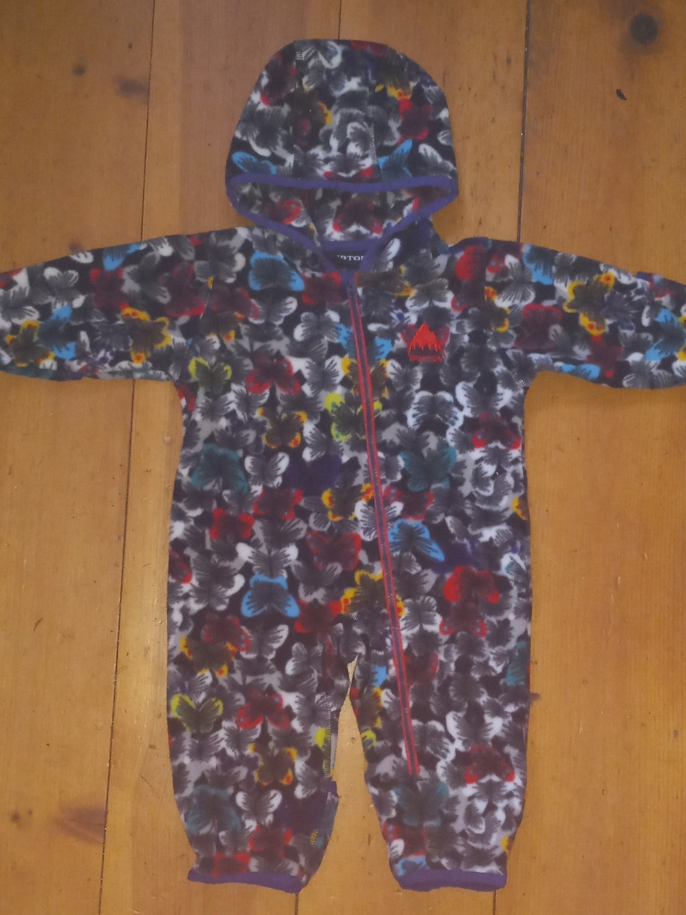Burton Fleece Bunting- 9mo.  Hooded Fleece Romper/Snowsuit in Butterfly Pattern